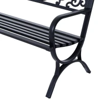 Outsunny Banco de jardim de 2 lugares Banco de terraço de ferro com design clássico 127x60x85cm Preto(m-9)