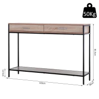 HOMCOM Mesa Tipo Consola de Estilo Industrial com 2 Gavetas e Prateleira Inferior 120x30x81,5cm Carvalho e Preto(m-3)
