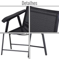 Outsunny Conjunto de 2 cadeiras dobráveis para exterior com apoio de braços Cadeiras para varanda Jardim Terraço 58x64x94 cm Preto Carga 100kg(m-6)