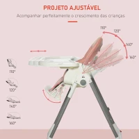 HOMCOM Cadeira de refeição ajustável e dobrável para bebê acima de 6 meses com bandeja dupla  55x80x104 cm Rosa(m-5)