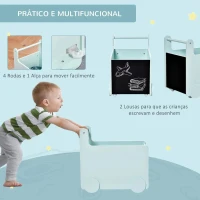 HOMCOM Caixa de Armazenamento de Brinquedos Infantil com Rodas Alça e 2 Lousas Baú de Armazenamento para Habitação de Crianças Escola Infantil Sala de Jogos 47x35x45,5cm Azul(m-5)