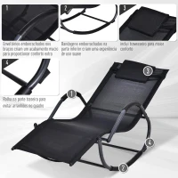 Outsunny Espreguiçadeira Baloiço de Jardim com Apoio para os Braços Almofada para a Cabeça Removível 160x61x79cm Preto(m-8)