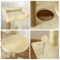 PawHut Árvore Arranhador para Gatos Centro de Atividades com Plataformas Cavernas de Felpa Suave Postes para Arranhar de Juta Bola Brinquedo Suspenso 60x34x136cm Bege(m-9)