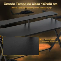 HOMCOM Mesa gaming para jogos secretária com suporte para monitor e fones de ouvido 140x60x90 cm Preto(m-6)