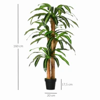 Outsunny Planta Artificial Decorativa Dracaena com Pote Árvore Sintética 66 Folhas Ø20x160 cm Verde(m-3)