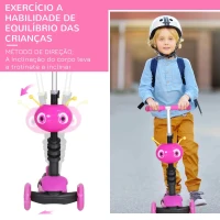 HOMCOM 5 em 1 trotinete para crianças de acima de 1 ano 3 rodas trotinete com assento removível guiador ajustável 62x25x72,5 cm Rosa(m-8)