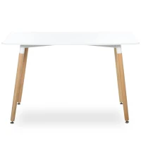 HOMCOM Mesa de Sala de Jantar Estilo Nórdico Mesa de Cozinha com Pés de Madeira de Faia Estrutura de Metal 120x60x75 cm Branco(m-12)
