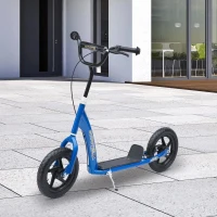 HOMCOM Trotinete para Crianças acima de 5 anos Scooter de 2 Rodas Grandes de 12 Polegadas com Freio e Guidão Ajustável em Altura Carga Máx. 100kg 120x52x80-88cm Azul(m-11)