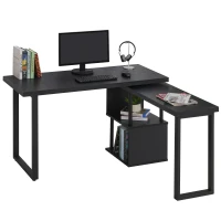 HOMCOM Secretária em Forma L Giratória 360 Graus com  Prateleiras e Grande Espaço de Armazenamento 220x55x79cm Preto(m-1)