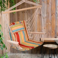 Outsunny Cadeira Rede Suspensa com Estampa em Listras Almofada de Apoio para a Cabeça Cadeira Rede Baloiço para Interior e Exterior Carga Máxima 105kg 100x106cm Multicor(m-2)