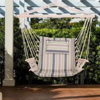 Outsunny Cadeira Rede Suspensa com Estampa em Listras Almofada de Apoio para a Cabeça Cadeira Rede Baloiço para Interior e Exterior Carga Máxima 105kg 100x106cm Multicor(m-2)