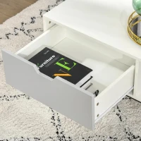 HOMCOM Mesa de Centro para Sala de Estar Mesa de Centro Moderna com Prateleira Aberta Gaveta e Pés Elevados Mesa Auxiliar para Sala de Estar Escritório 106x48x43cm Branco(m-8)