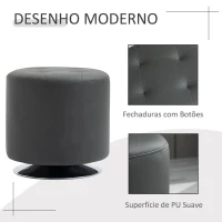 HOMCOM Apoio para os pés Otomano Giratório Banco Puff Redondo Estofado em Couro Sintético de Estilo Moderno para Dormitório Entrada Sala de Estar Ø45,5x44,5cm Cinza(m-6)