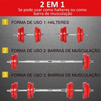 HOMCOM Conjunto de Halteres 20kg Ajustáveis 2 em 1 com 8 Discos 2 Barras e Extensor Ajustável para Treinamento de Força Levantamento de Pesos para Casa Academia Preto e Vermelho(m-4)