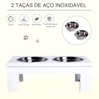 PawHut Comedouro Elevado para Cães com Suporte e 2 Tigelas Amovíveis de Aço Inoxidável Alimentador para Animais de Estimação 44x24x15 cm Branco(m-5)
