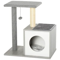 PawHut Arranhador para Gatos 59x39x62 cm de 3 Níveis com Poste de Arranhar Caverna Almofadas Amovíveis e Bolsa de Brinquedo Cinza(m-1)