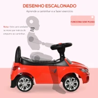 HOMCOM Carro Andador para Crianças de 18-36 Meses com Faróis Música Buzina Volante Compartimento de Armazenamento e Alça para Empurrar 63,5x28x36 Vermelho(m-6)