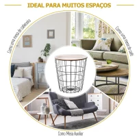 HOMCOM Mesa lateral pequena e redonda para sofá com espaço de armazenamento estilo industrial(m-5)