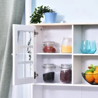 HOMCOM Armário de Cozinha com Prateleiras e Portas de Vidro  para Pequenos Eletrodomésticos e Louças 80x37x183cm Branco(m-9)