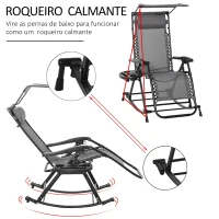 Outsunny Espreguiçadeira de balanço de jardim dobrável reclinável com toldo de proteção solar Estrutura de aço 120x67x102 cm Cinza(m-8)