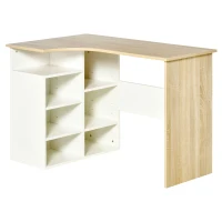 HOMCOM Secretária de Canto Secretária em Forma de L com Prateleiras Ajustáveis para Escritório Casa Estúdio 120x70x75cm Branco e Carvalho(m-1)