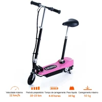 HOMCOM Trotinete Elétrica para Crianças Trotinete Dobrável Bateria 120W Guiador Ajustável Velocidad Máxima de 10km/h e Freio de Pé 78x37x99 cm Rosa(m-5)
