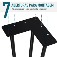 HOMCOM Pernas de mesa tipo pernas de garfo de 4 peças 3 hastes Pés de aço resistentes para móveis com protetores pretos Acessórios incluídos 12x12x71cm(m-6)