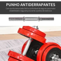 HOMCOM Conjunto de Halteres 20kg Ajustáveis 2 em 1 com 8 Discos 2 Barras e Extensor Ajustável para Treinamento de Força Levantamento de Pesos para Casa Academia Preto e Vermelho(m-6)