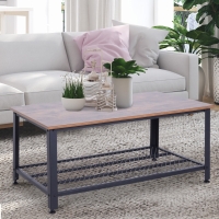HOMCOM Mesa de Centro com Prateleira Mesa Auxiliar Multifuncional Estilo Industrial para Sala de Estar Dormitório Metal e Madeira 106x60x45cm Madeira e Preto