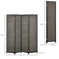 HOMCOM Biombo de 4 Painéis de Bambú Separador de Ambientes Dobrável Divisória para Espaços 180x180cm Marrom e Preto(m-3)
