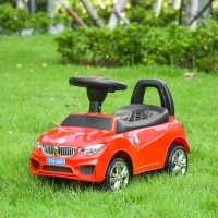 HOMCOM Carro Andador para Crianças de 18-36 Meses com Faróis Música Buzina Volante Compartimento de Armazenamento e Alça para Empurrar 63,5x28x36 Vermelho(m-8)