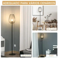 HOMCOM Lâmpada de pé com base de metal moderno com interruptor de pé Ф27,5x159 cm Preto(m-7)