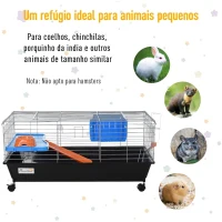 PawHut Gaiola para Roedores Pequenos com Rodas Habitat para Furões Porquinho da India com Comedouro Bebedouro Rampa 89x44x43cm Preto(m-4)