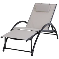 Outsunny Espreguiçadeira de Jardim Reclinável com Encosto Ajustável de 5 Níveis Apoio para os Pés Regulável e Apoio para a Cabeça Removível para Terraço Balcão Exterior 66x152x81cm Bege(m-1)