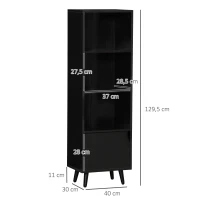 HOMCOM Estante com 3 Prateleiras Abertas e 1 Fechada com Porta Estante de Estilo Moderno para Armazenamento de Livros Brinquedos Plantas 40x30x129,5cm Preto(m-3)