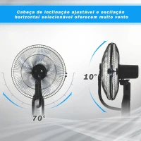 HOMCOM Ventoinha de Pé com Nebulizador Oscilante 3 Velocidades e 5 Lâminas Potência 90W Depósito 2,8L  Ø44,5x120cm Preto(m-4)