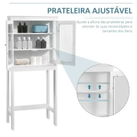 kleankin Armário de banheiro sobre vaso sanitário Armário alto para máquina de lavar com portas de vidro e prateleira interna ajustável 70x24,5x160 cm Branco(m-5)
