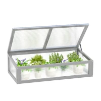 Outsunny Estufa de madeira natural e policarbonato 90x46x28 cm com tampa inclinada para plantas cinza(m-1)