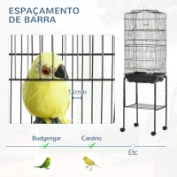 PawHut Gaiola para Passáros com Suporte Gaiola Metálica de Aves Canários com 4 Rodas Portas 4 Comedouros 3 Poleiros Bandeja Removível e Prateleira Inferior 46,5x36x157cm Preto(m-6)