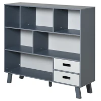 HOMCOM Estante com 6 Compartimentos e 2 Gavetas para escritorio quarto 105x30x96 cm Azul e Cinza(m-1)