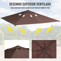 Outsunny Toldo de substituição de 3 x 3 m para barraca de jardim gazebo ao ar livre com 8 orifícios de drenagem e ventilação marrom(m-6)