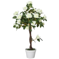 Outsunny Planta artificial de 90 cm Rosa branca realista com 21 flores e 350 folhas Pote de cimento incluído para interior e exterior