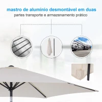 Outsunny Chapéu de Sol de Jardim Ø270x235cm Chapéu de Sol de Alumínio Reclinável com Manivela e 6 Hastes para Terraço Exterior Balcão Creme(m-5)