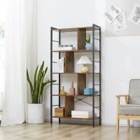 HOMCOM Estante para Livros de 4 Níveis com 8 Compartimentos de Armazenamento Estilo Industrial para Sala de Estar Escritório Dormitório 74x30x157,5cm Marrom Rústico(m-10)