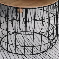 HOMCOM Conjunto de 2 Mesas Auxiliares Empilháveis Mesa de Centro Industrial com Tampa Removível e Cesta de Metal para Sala de Estar Ø50x41cm e Ø40x36,5cm Madeira e Preto(m-9)