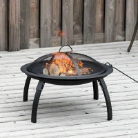 Outsunny Braseiro ao ar livre Ø55 cm Fogueira Portátil para aquecimento varanda churrasco jardim com cobertura de rede Preto(m-2)