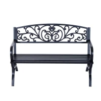 Outsunny Banco de jardim de 2 lugares Banco de terraço de ferro com design clássico 127x60x85cm Preto(m-11)