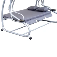 Outsunny Banco Baloiço Jardim 3 Lugares Convertível em Cama com Teto Ajustável e Bandeja para Bebidas 200x120x164 cm Cinza(m-10)