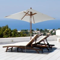 Outsunny Chapéu de Sol de Jardim 200x150x230cm Chapéu de Sol Retangular Inclinável com Polia Duplo Teto e Mastro Desmontável de Madeira para Terraço Pátio Creme(m-2)