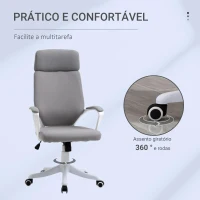 Vinsetto Cadeira de escritório ergonômica ajustável em altura giratória com apoio de braços Apoio de cabeça e encosto alto 63x65x113-123 cm Cinza(m-7)